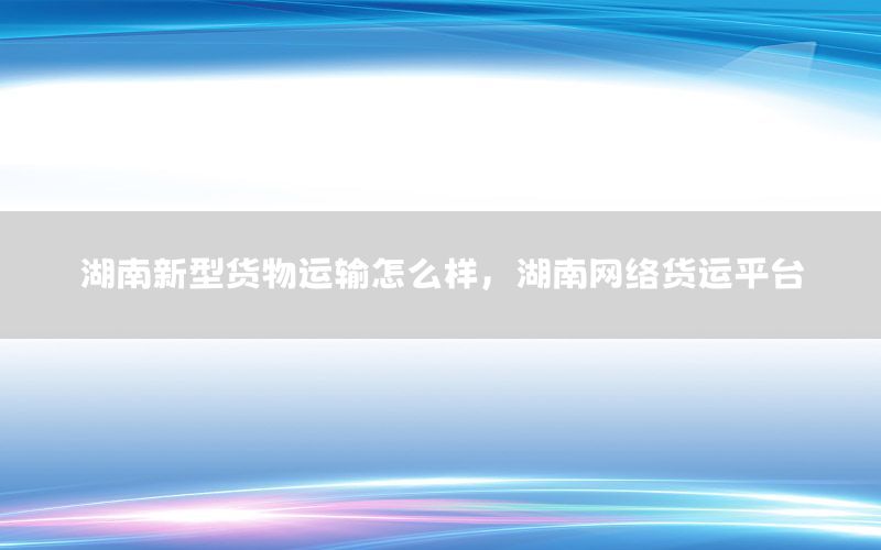湖南新型货物运输怎么样，湖南网络货运平台