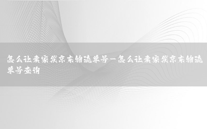 怎么让卖家发京东物流单号-怎么让卖家发京东物流单号查询