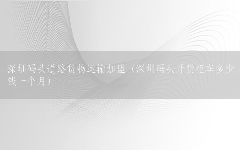 深圳码头道路货物运输加盟（深圳码头开货柜车多少钱一个月）
