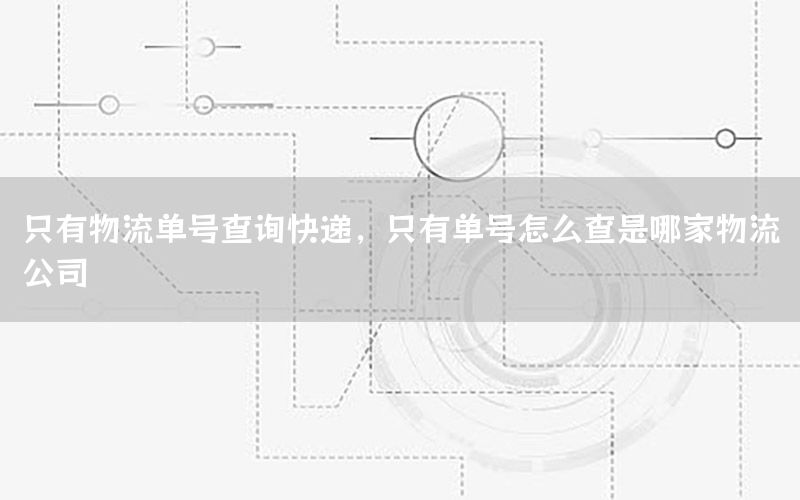只有物流单号查询快递，只有单号怎么查是哪家物流公司